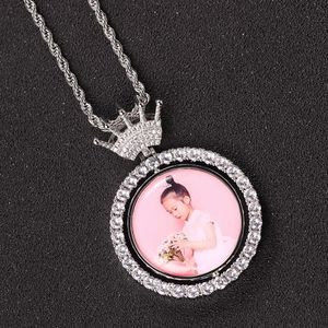 Hip Hop Memory Photo DIY Rotatable Double-sided Crown with Micro Inlaid Zircon Trendsetter Circular Pendant