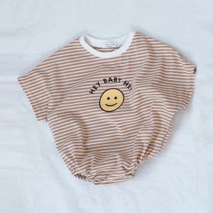 Jednoczęściowe ubrania dla niemowląt Bodysuit Bodysuit krótkie rękawy w paski dziecięce ubrania chłopcy ubranie bawełniane kreskówki uśmiech dziecięce kombinezon