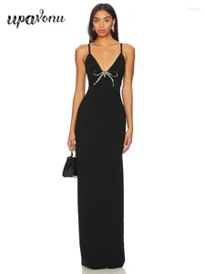 Vestidos casuais 2024 mulheres pretas bandagem longa vestido de espaguete com cinta sem mangas Design de diamante Bodycon Cocktail Evening Party Vestidos