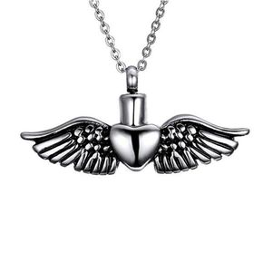 Pendant Necklaces Titanium Men Women Couples Urn Lockets Cremation Memorial Per Bottle Angel Wings In Heart Lovers Ashes Box Drop De Dhznv