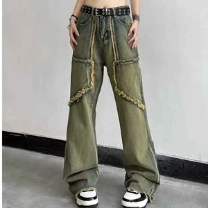 Kvinnors jeans kvinnor blå bred ben jeans vintage rak byxor hög midja baggy strtwear hög midja hösten baggy chic ulzzang strt casual y240422