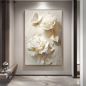 Krem tarzı soyut çiçekler oturma odası duvar dekorasyon resim, modern baskı flora tuval poster ev dekor sanat resmi çerçevesiz