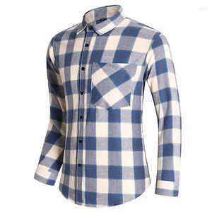 Camisas casuais masculinas Camisa xadrez 2024 Autumn Winter Flannel Red Men Chicered Men Manga Chemise Homme Cotton Macho Check