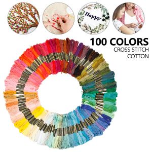 Stränge 100pcs Mix Colors Stickereien Faden Baumwollnähte Craft Cross Stitch Floss Kit Linie DIY -Werkzeuge machen Armbänder her