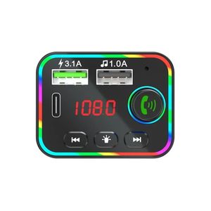 Ny bil Bluetooth 5.0 Charger FM Sändare PD 18W Type-C Dual USB 4.2A Colorful Ambient Light Cigarett Lighter Mp3 Music Player Sure,
