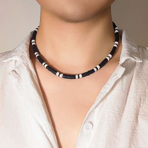 Halsketten Lacteo Hip Hop Schwarzweiß weiße Polymertonperlen Männer Halskette handgefertigt Strang Choker Einfacher Schmuckkragen Halskette Boy Party Neu