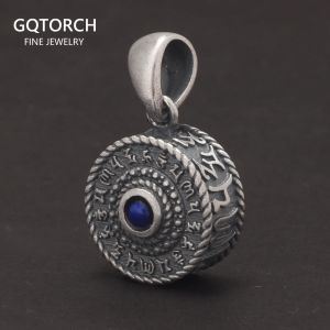 Halsband retro 925 sterling silver sex ord mantra matt hänge halsband med naturliga lapis lazuli om mani padme bruma religiösa smycken