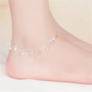 Armband Kofsac Ny 925 Sterling Silver Anklets For Women Charm Pentagram Ankles Chain Armband Girl Barefoot Sandal Beach Foot Jewelry