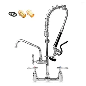 Kitchen Faucets Commercial Wall Mounted Restaurant Faucet With Sprayer 8" Adjustable Center 19" Rubber Hose Swivel Nozzle Stainless Steel