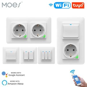 Fişler WiFi Akıllı Işık Duvar Anahtarı Soket Outlet Push Düğmesi De Eu Akıllı Yaşam Tuka Kablosuz Uzaktan Kumanda Alexa Google Home ile