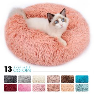 Mattor Långt plysch Pet Bed Cat Super Soft Bed For Dogs Kennel Dog Round Winter Warm Sleeping Puppy Cushion Mat Portable Cat Supplies