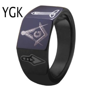 Bands 12mm Classic Style Masonic Tungsten Carbide Rings Vacuum Plating Black Rings Laser Freemasonry Sign Tungsten Ring