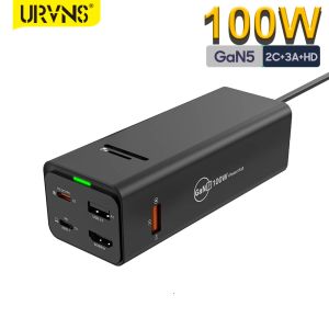 HUBS URVNS 100 W USB C SILNE HUB GAN 7 W 1 MUBLITURY Z USB 3.1, USB 2.0, 4K HDMIcompatible, czytnik kart SD/TF