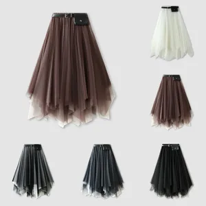 Skirts Mesh Layered Midi Irregular Tulle Skirt Women Summer High Waist Up Party Petticoat Women's Elegant Tutu