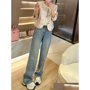 Mens Jeans High Quality Elastic Starry Sky Diamond Baggy Women Comfortable Soft Straight Denim Pants Spring Pantalones De Mujer Drop D Dhiwo