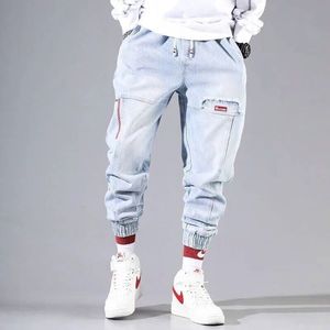 Streetwear Hip Hop Cargo Pants Mens Jeans Elastic Baggy Harem Pants Man Sports Joggers Korean Fashion Ankel Banded Denim 240408