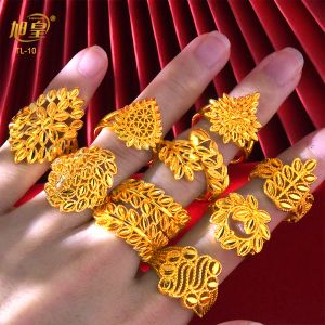 Band Dubai Ethiopia Gold Color Smycken 24K Ringar för kvinnor Geometriska fingerring Bijoux Kvinnliga bröllop Bankettfestgåvor