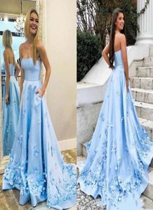 2021 Chic Sweetheart Prom Dresses Butterfly Appliques Graduation Party Gowns With Pockets Satin Prom Evening Dress8849788