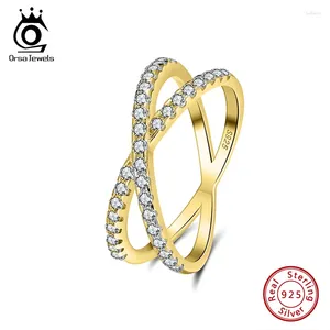 Кластерные кольца Orsa Jewels 14k золото стерлинговым серебром x кольцо блестящее CZ Criss Cross for Women Wedding Eternity Band Jewelry SR240