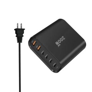 ハブUSB Cマルチポート充電器200W PD充電器USB C充電ハブ高速充電ステーション6ポートデスクトップ充電器スマートフォン用