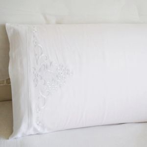 Pillow 2 Pcs White Pillowcase Embroidery Pillow Slip 100% Cotton Fabric 480x740mm
