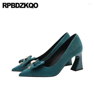 Dress Shoes Peacock Bowtie Rhinestone Big Size Velvet Slip On 43 Small 33 Jewel Pumps Pointy Toe Women High Heels Bowknot Block Heart