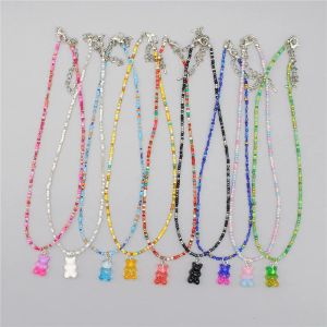 Colares Novo amante coreano da Bohemia colorido Gomoso Urso pendente Cara Carker Resina Multicolor Rice Colar de Contas para Mulheres Presentes de Meninas