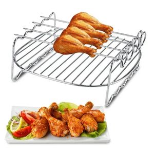 Justdolife 7inch Air Fryer Rack Set Vielseitig Grillregal Doppelschicht -Rack mit Spieße Dampfabflussölhalter für die Küche