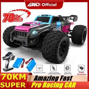 電動/RC車4WD RC CAR LED LIGHTSラジオオフロード4x4リモートコントロール50km/hスーパーブラシレス70km/h高速ドリフトレーシングトラックT240422