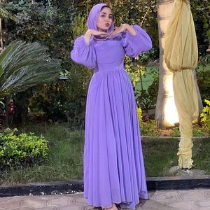 Vestidos de festa baile roxo leve para hijab mulheres o pescoço de mangas compridas