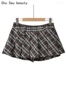 Signe Chu Sau Beauty 2024 Women Fashion Sweet Plaid Stampato Mini gonna in stile preppy Piegato chic sexy a bassa vita