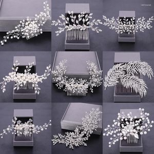 Haarklammern Frauen Kämme Hochzeitszubehör Tiara Perle Strass Silber Farbe Brautschmuck Blumenkopf Schmuck Stirnband