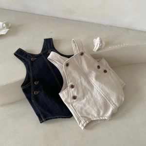 One-Pieces 2022 Summer New Baby Sleeveless Bodysuit Boys Cute Denim Overalls Fashion Infant Girl Jean Jumpsuit Toddler Baby Clothes