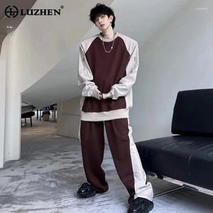 Herren-Trailsuiten Luzhen Street Kontrast Farbdesign Langarm Sweatshirts 2024 Frühling Zwei-teilige Sets Korean Trendy Straight Hosen LZ2503