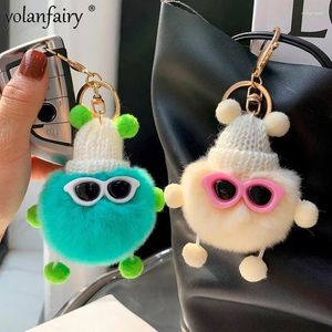 سلاسل المفاتيح 2024 لطيف rex fur keychain fluffy pom car keyring women bag bendant little briquette gift pompom key chain gxy245