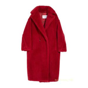 Women's Coat Cashmere Coat Luxury Coat MAX Maras 2024 New Womens Teddy Bear Series Loose Fit Red Camel Wool Coat