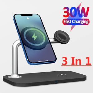 Caricabatterie 30w 3 in 1 stand di caricabatterie wireless magnetico per iPhone 14 13 12 Pro Max Mini Fast Chargers per Apple Watch 6 7 SE AirPods Pro