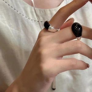 Cluster Rings S925 Sterling Silver Black Drop Glaze Ring With Non Fading Design Niche High-end Feeling Chinese Couple Opening