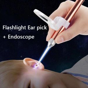 Trimmers LED FlashLight Earpick Baby Ear Cleaner Endoscope Penlight Spoon Cleaning Ear Curette Light Spoon with Magnifier Ear Wax Removal