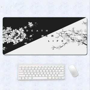 Rests Black White Cherry Blossom Gaming Mouse Pad Large Lthicken Locking Edge Mousepad for Computer Office Desks Desktop Keyboard Pad