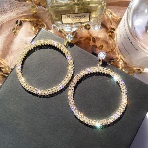 Ohrringe Luxuskristall -Strass -Langquasten -Clip -Ohrringe für Frauen Braut nicht durchbohrte Kreis Ohrringe Party Hochzeit Schmuck Schmuck