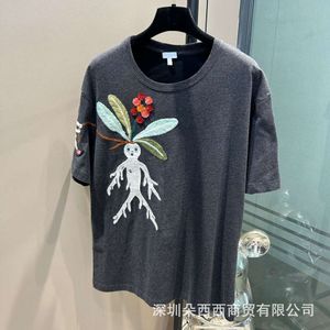 ハイバージョンluo jia刺繍マンデラグラスルーズTシャツラウンドネックトップ