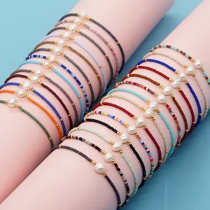 Strängar go2boho små armband miyuki pärlor enkla strängglaspärlor armlets strandpärl charm armband för kvinnliga smycken