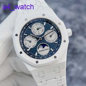 Modern AP Wrist Watch Royal Oak Series 26579CB White Ceramic Perpetual Calendar Blue and White Color Matching Automatic Mechanical Men's Watch