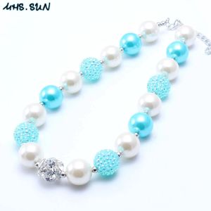 Necklaces MHS.SUN 2PCS Fashion white+blue chunky bubblegum beads necklace for baby kids rhinestone beaded necklace children jewelry gift