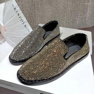 Casual Shoes Spring Autumn Bling Shiny Rhinestone Diamond Round Head Women's Single Soft Flat Bottom Outdoor Walking