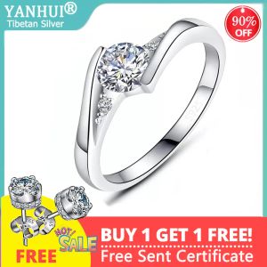 Bands 0.5 Carat Cubic Zircon Engagement Ring Romantic Fine Jewelry Pure White Gold Color Tibetan Silver Wedding Band Gift for Women