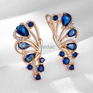 Dangle Chandelier Wbmqda Luxury Elegant Blue Crystal Flower Drop Earrings For Women 585 Rose Gold Color Ethnic Wedding Party Fine Zircon Jewelry d240323