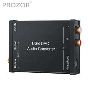 コンバーターProzor USB DACオーディオコンバーターUSBからデジタル同軸光学3.5mmヘッドフォンステレオ出力USBオーディオサウンドカードアダプター用PC用