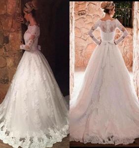 2019 Neues Lace Ball -Kleid -Brautkleider elegant außerhalb der Schultern, die langen Ärmeln billige Brautkleider mit Bogenschärpe Vestidos de 2357167